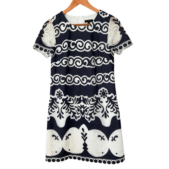 J Crew Ornate Lace Shift Dress Navy Blue White Womens Size 4 E9490 - Picture 2 of 12